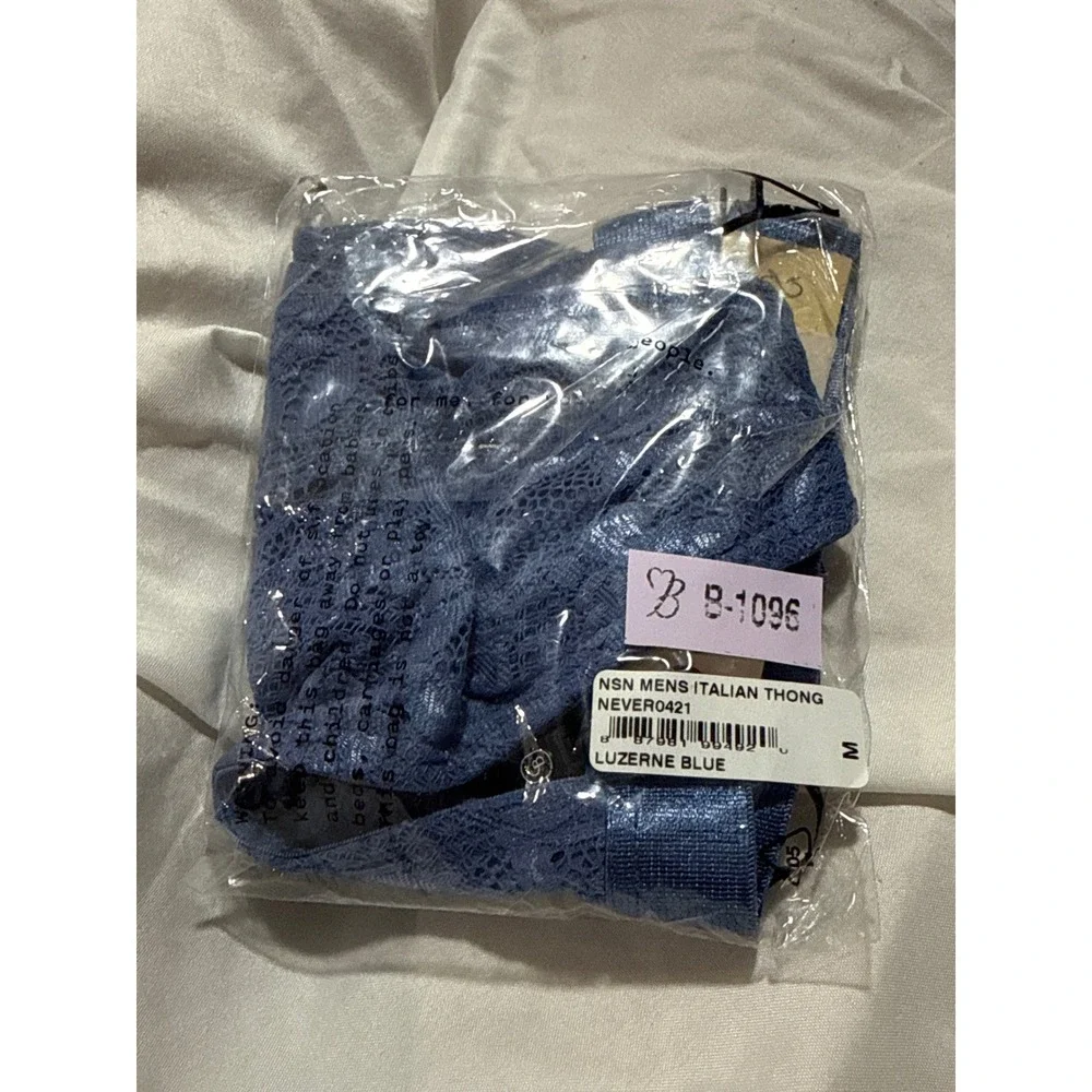 Cosabella Never Say Never Sheer Lace‎ Men's Thong Luzerne Blue NWT size M